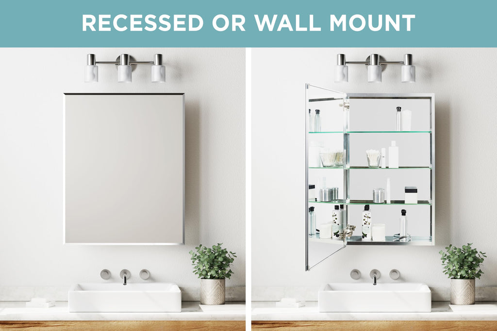 Bathroom Medicine Cabinet with Mirror, Frameless Bathroom Wall Cabinet with Rustproof Aluminum Body, 3 Adjustable