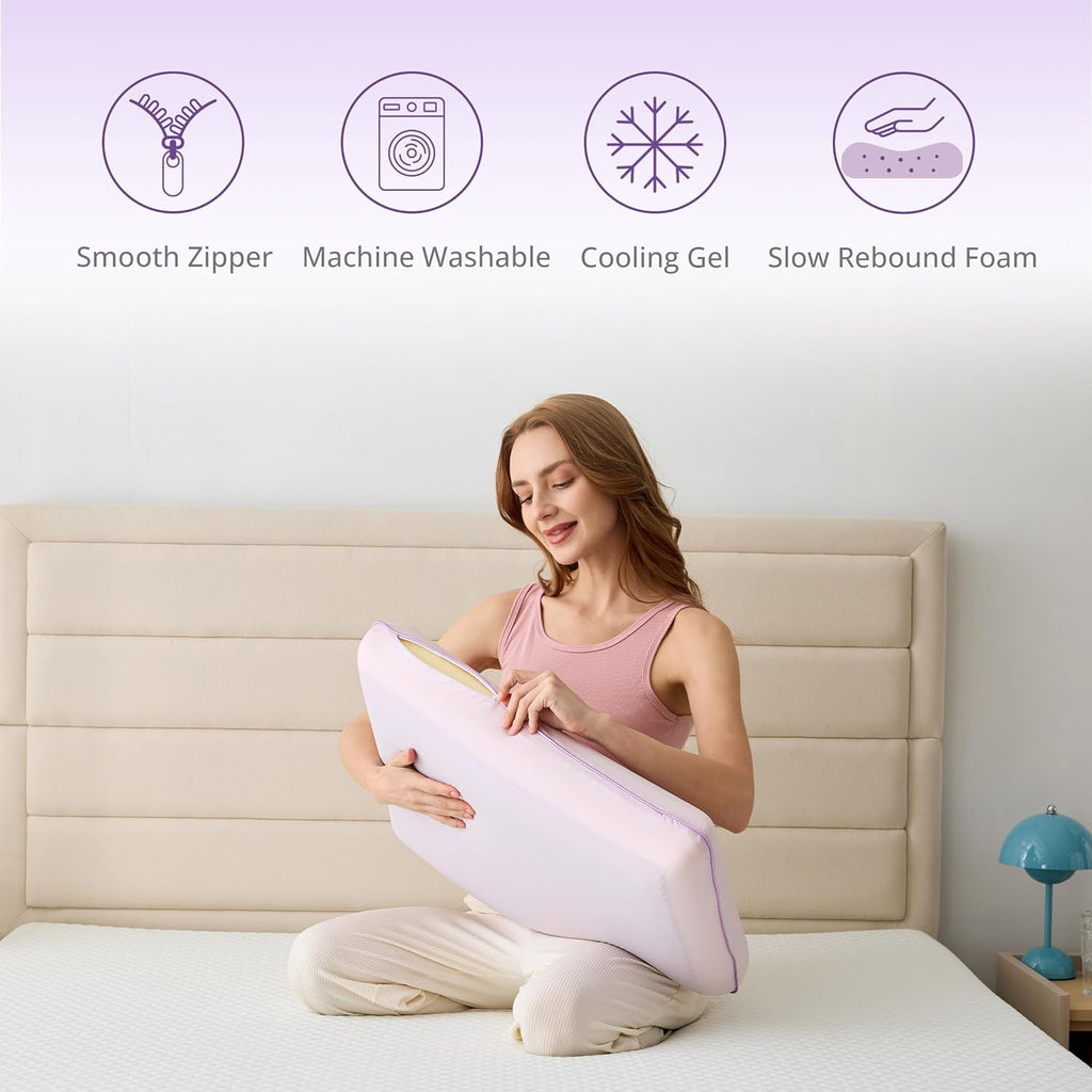 Cooling Gel Memory Foam Pillow for Hot/Side Sleepers, Neck Support, Purple | Ergonomic Pressure Relief, Fits Back &