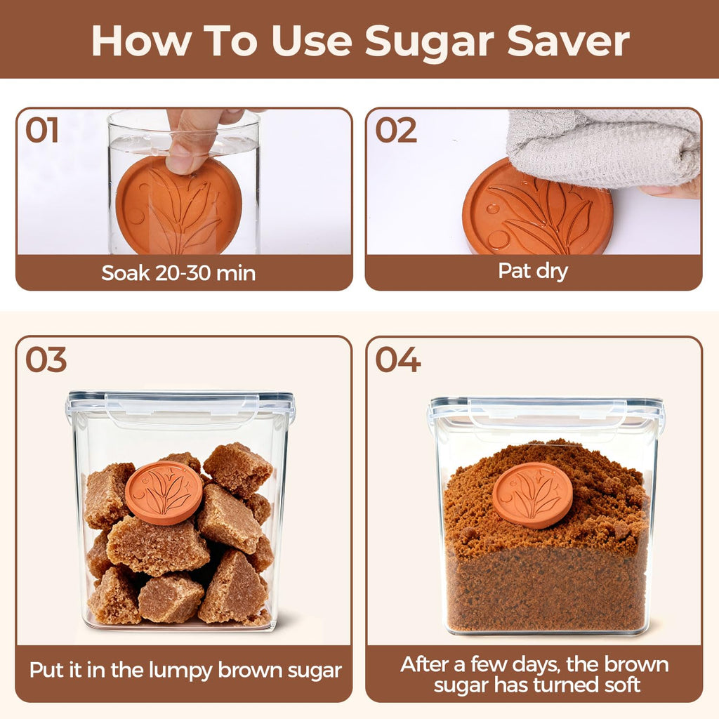 Airtight Brown Sugar Containers with Terra Cotta Saver 2.6Qt 2Pack