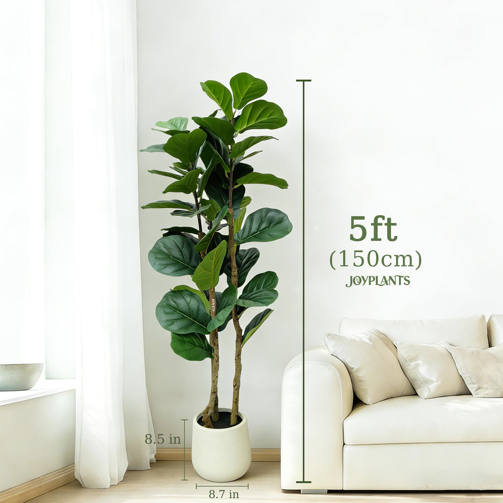 5FT 3-Trunk Artificial Fiddle Leaf Fig Tree with White Planter