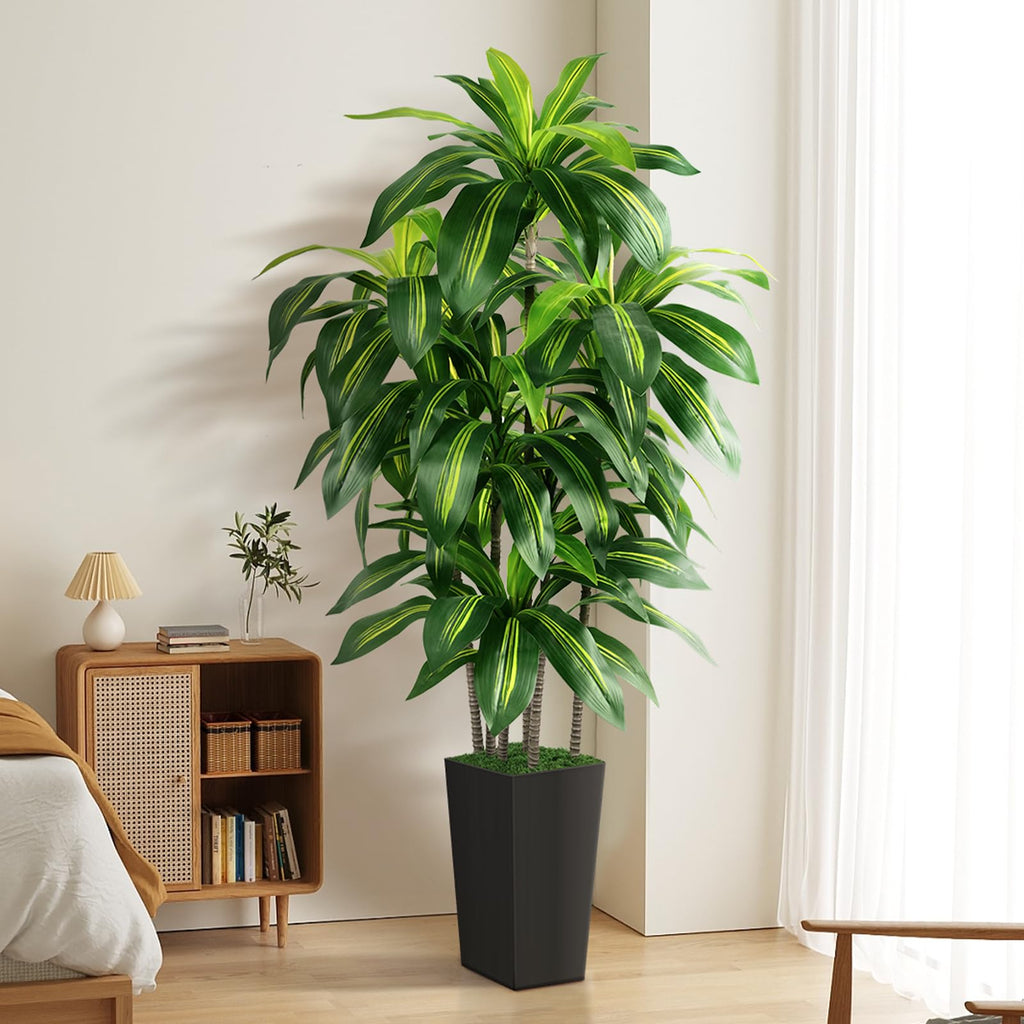Dracaena Tree Indoor, 5FT Tall Fake Tree with Black Tall Planter