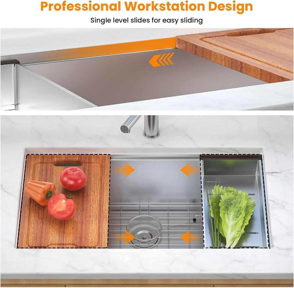 32 Kitchen Sink Undermount - 32 x 19 x 10 Inch Undermount Sink | Ledge Workstation 10"Deep Single Bowl 16 Gauge