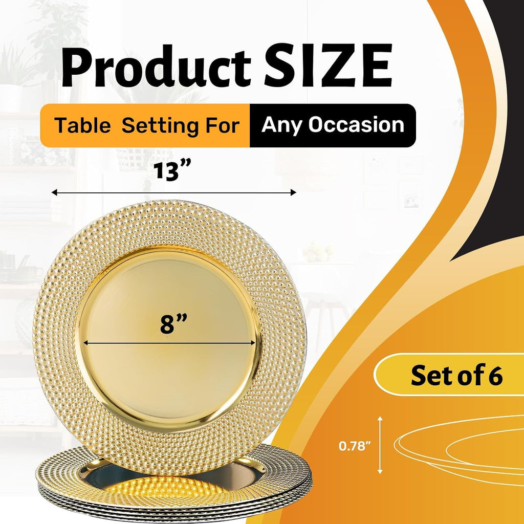 Gold Charger Plates, 13" Electroplated Plate Chargers - Set of 6