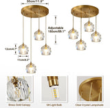 Gold Crystal Pendant Light Mid Century Modern 4-Lights Cluster Pendant Lighting Anti Brass Adjustable Hanging Ceiling Light Vintage Round Kitchen Island Chandelier Light Fixture A116-B0CFF3QJ62