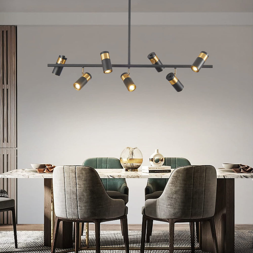 Lighting Black and Gold 7-Light Hanging Track Lighting Modern Kitchen Island Pendant Track Lighting Fixtures Mid