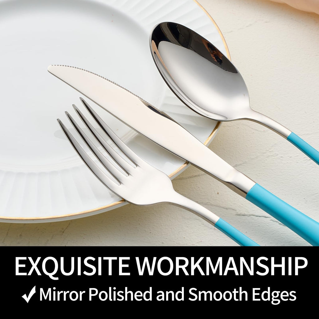 20-Pieces Blue Silverware Sets for 4,Blue Handle Stainless Steel Cutlery Set, Include Forks Spoons and Knives Set