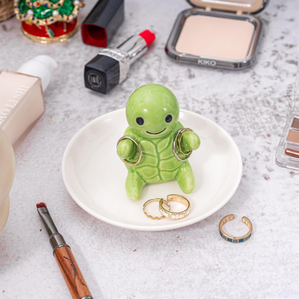 Cute Turtle Ring Holder Dish, Ceramic Jewelry Holder Preppy Room Decor, Turtle Gifts for Women Birthday Christmas