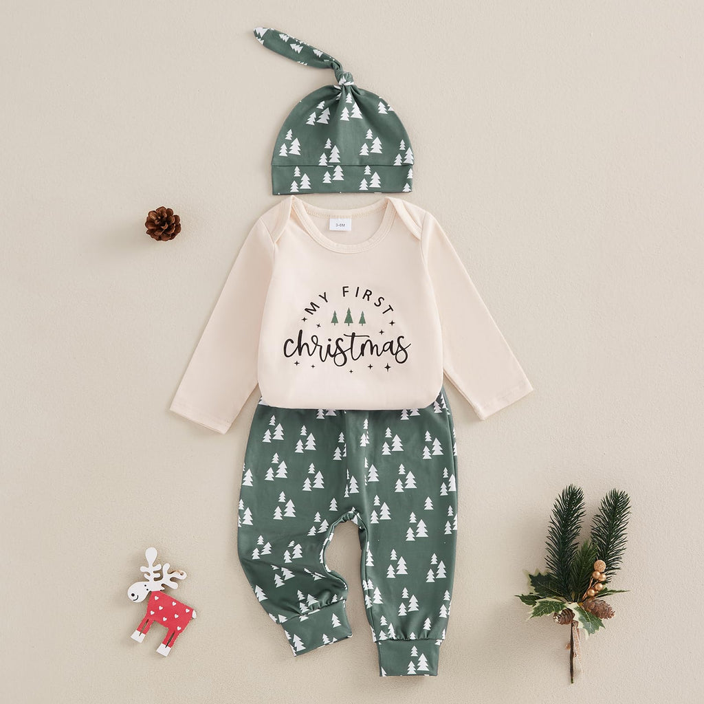 Newborn Baby Boy Girl Christmas Outfit Gingerbread Man Christmas Tree Romper Bodysuit Pants Hat Set Xmas Clothes