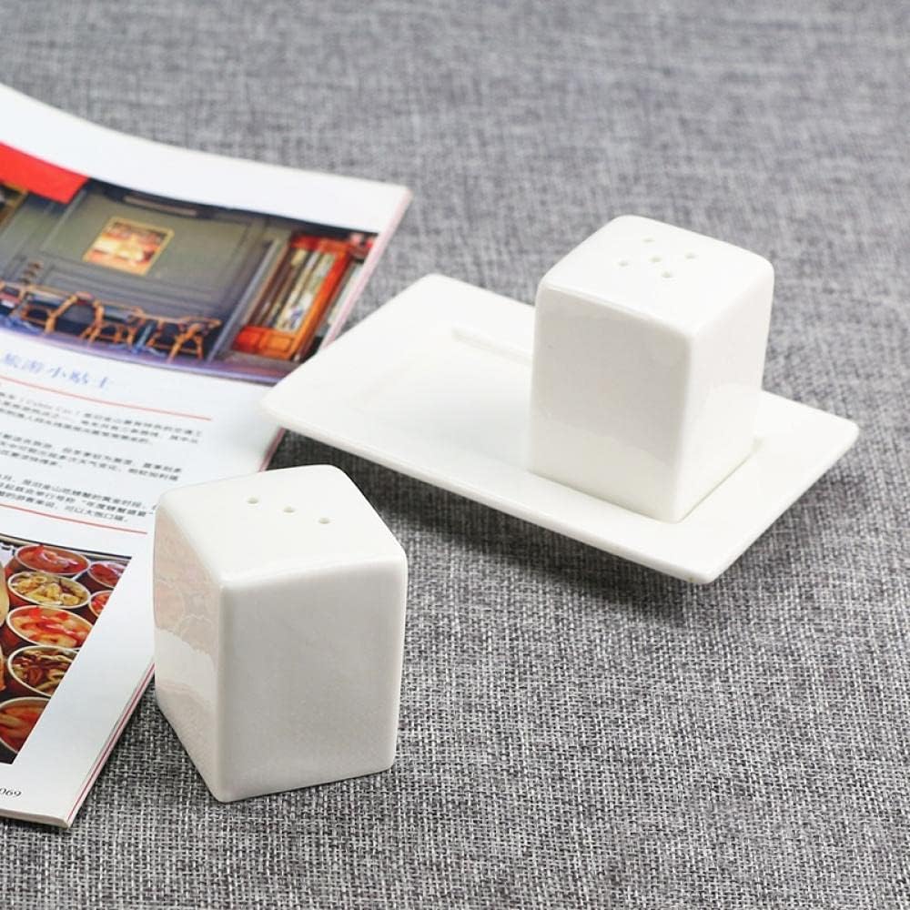 White Porcelain Salt & Pepper Shakers, Salt Shaker Set with Tray - Set of 3