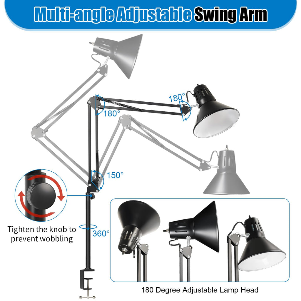 LED Clamp on Desk Lamp, 360°Adjustable Swing Arm Desk Lamp