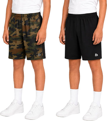 Boys 2 Pack Breathable Mesh Basketball Shorts with Pockets, Kids Gym