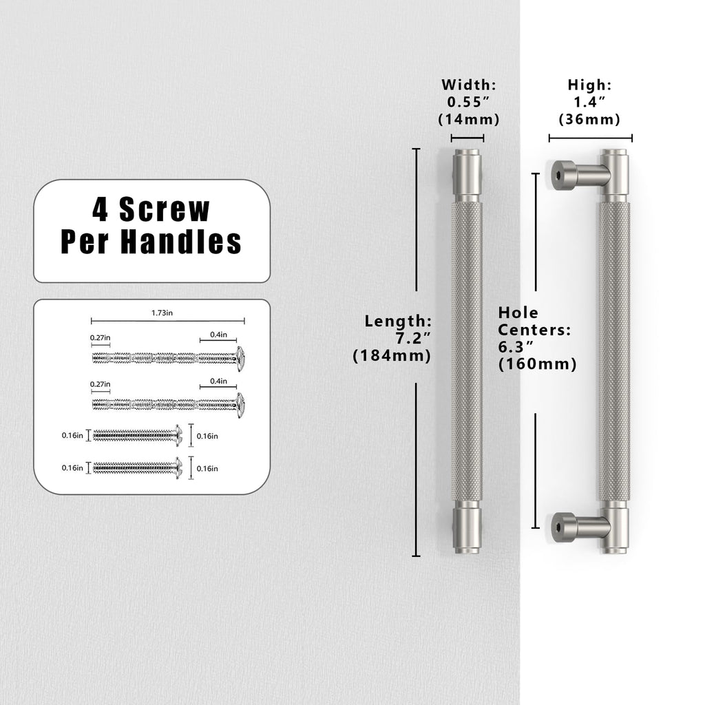 10 Pack Brushed Satin Nickel Cabinet Pulls 6.3 Inch(160mm) Kitchen Cabinet Handles Cabinet Hardware for Drawer Pulls