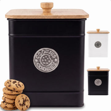 Cookie Jar with Airtight Bamboo Lid, 6"D x 8"H, 1 Gallon Iron Cookie Tin