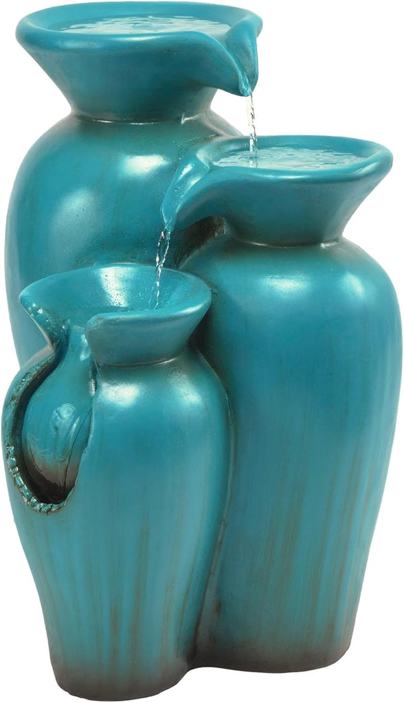 21" Outdoor 3-Tiered Pots Water Fountain - Cascading Ceramic Water Feature with Built-In Pump for Gardens, Patios