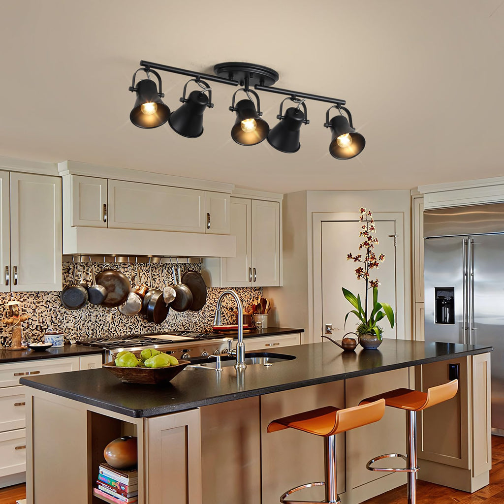 Track Lighting Kit,Black Semi Flush Mount Ceiling Light with 5 Rotatable Light Heads,Modern Accent Lighting