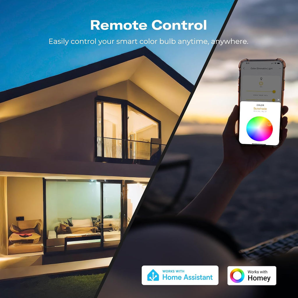 Zigbee Smart Color Bulb ZL2, Hub Needed, A21 RGBCW Bulb, 2700K-6500K Tunable, 1600Lumens, 100W, Compatible with Home
