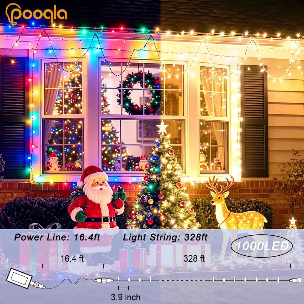 1000 LED Color Changing String Lights, 328 ft Warm White to Multicolor Christmas Lights Plug in with Remote