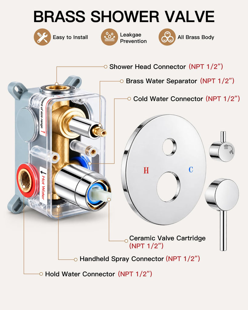 Shower Faucet Set with Rough-in Valve Trim Kit,Polish Chrome