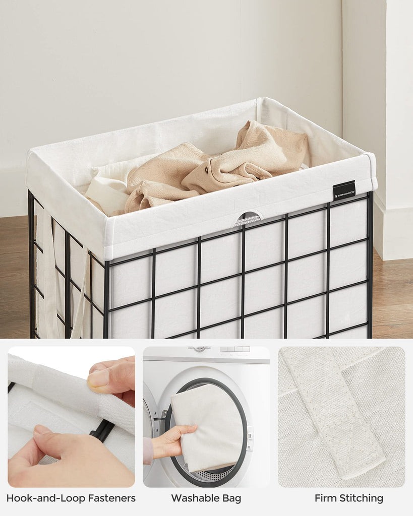 Laundry Hamper, 23.8 Gal. (90L) Laundry Basket, Collapsible Clothes Hamper, Black and White ULCB190W01