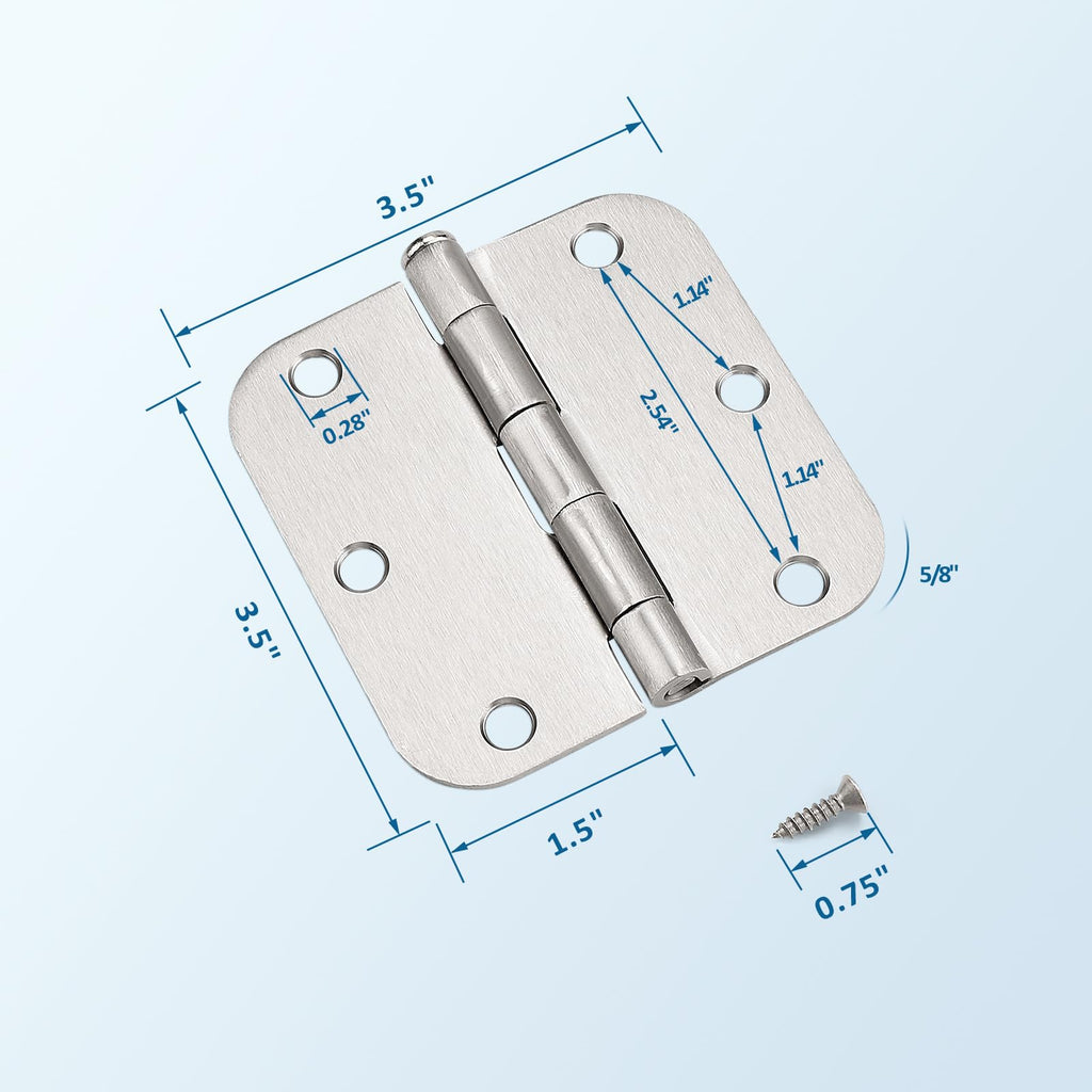 3.5 Inch Brushed Nickel Door Hinges, Interior Door Hinges, 6 Pack