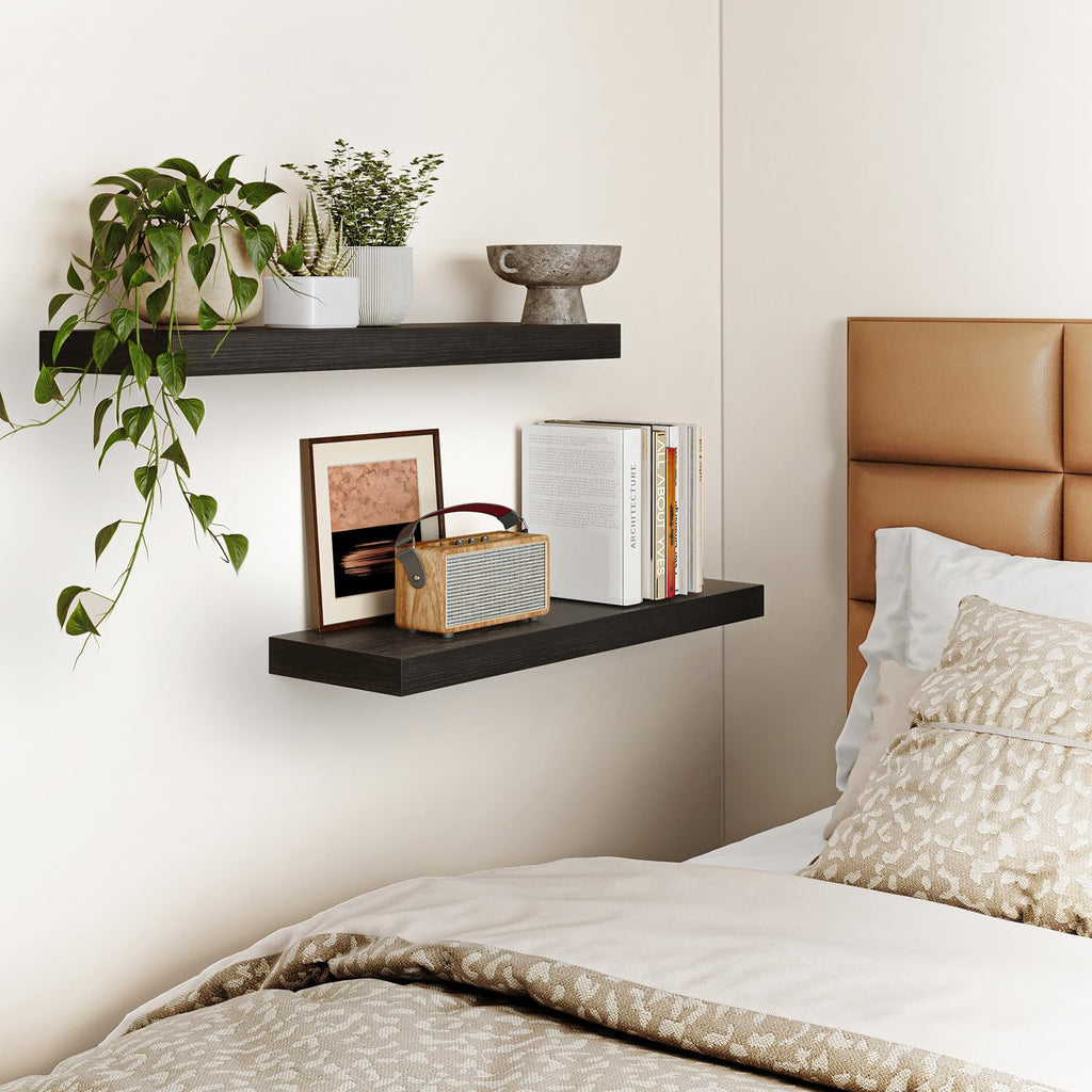 Floating Wall Shelves for Decor (Black, Set of 2, 22Inch)