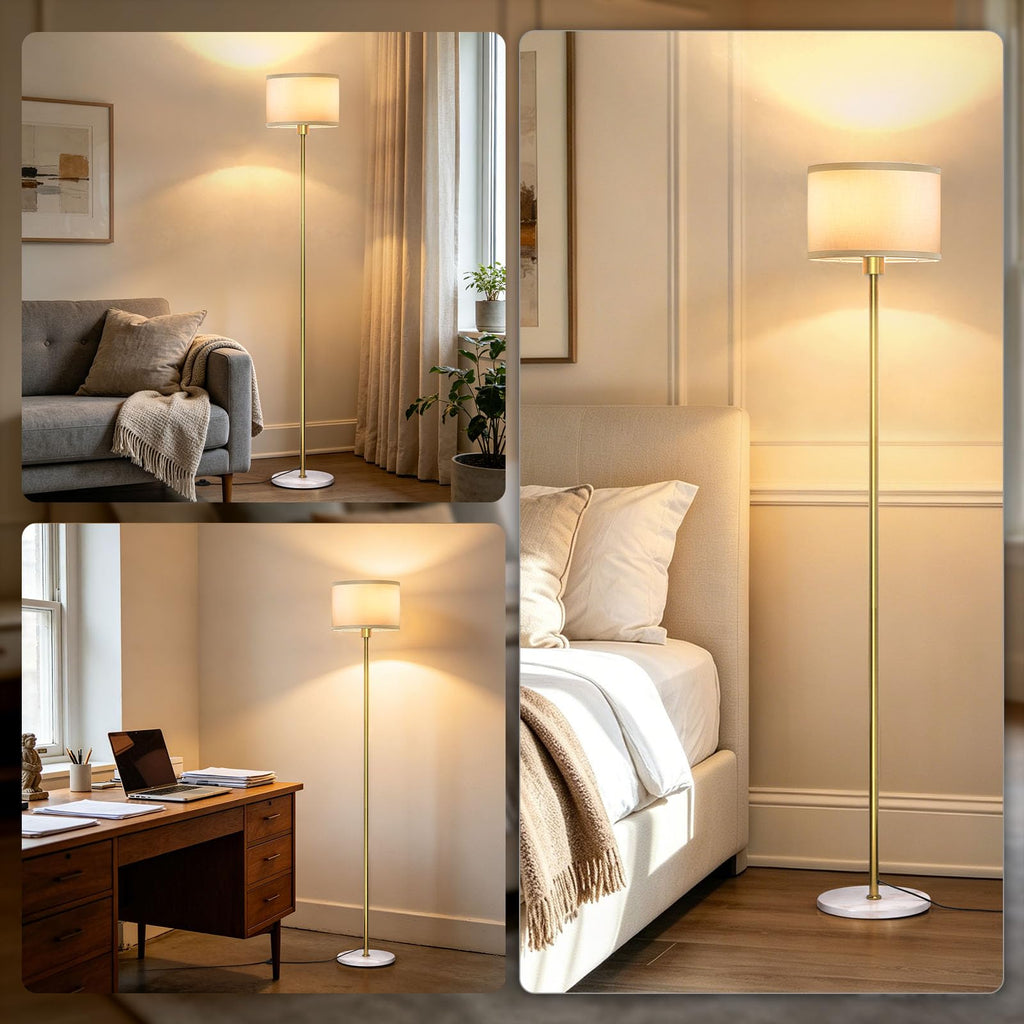 63" Gold Floor Lamp, Standing Lamp with Marble Base