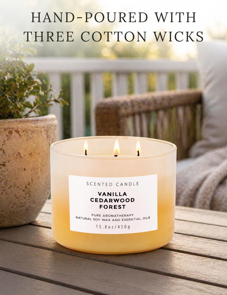 Vanilla Cedarwood Forest Scented Candle, Large 3 Wick Soy Candle, 15.8 Oz