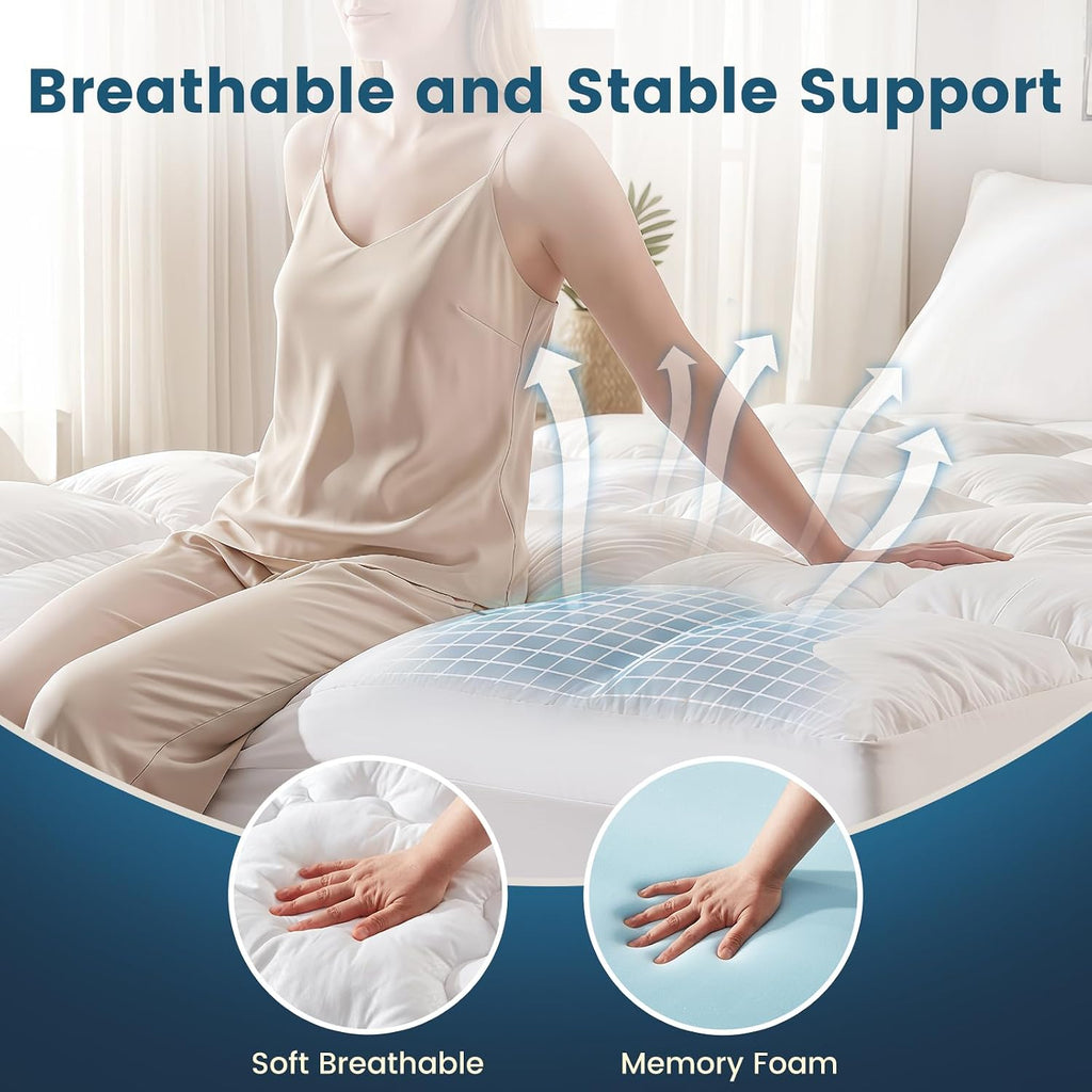 Memory Foam 4 Inch Mattress Topper Full for Back Pain Relief | 2 Inch Supportive Memory Foam & 2 Inch Pillow Top