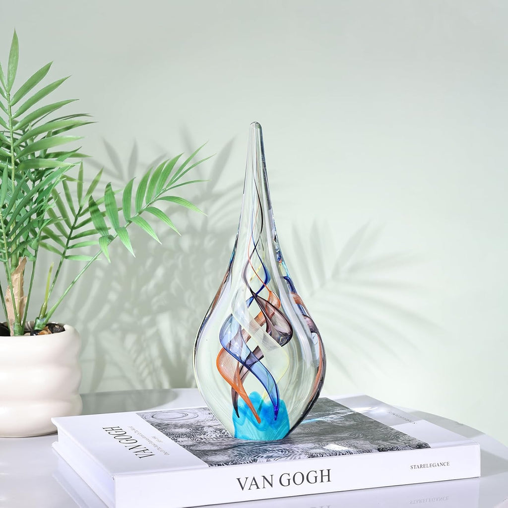 Hand Blown Glass Sculpture, Murano Style Decor, Clear Glass Art Collection Figurines, Teardrop Decorative Statue