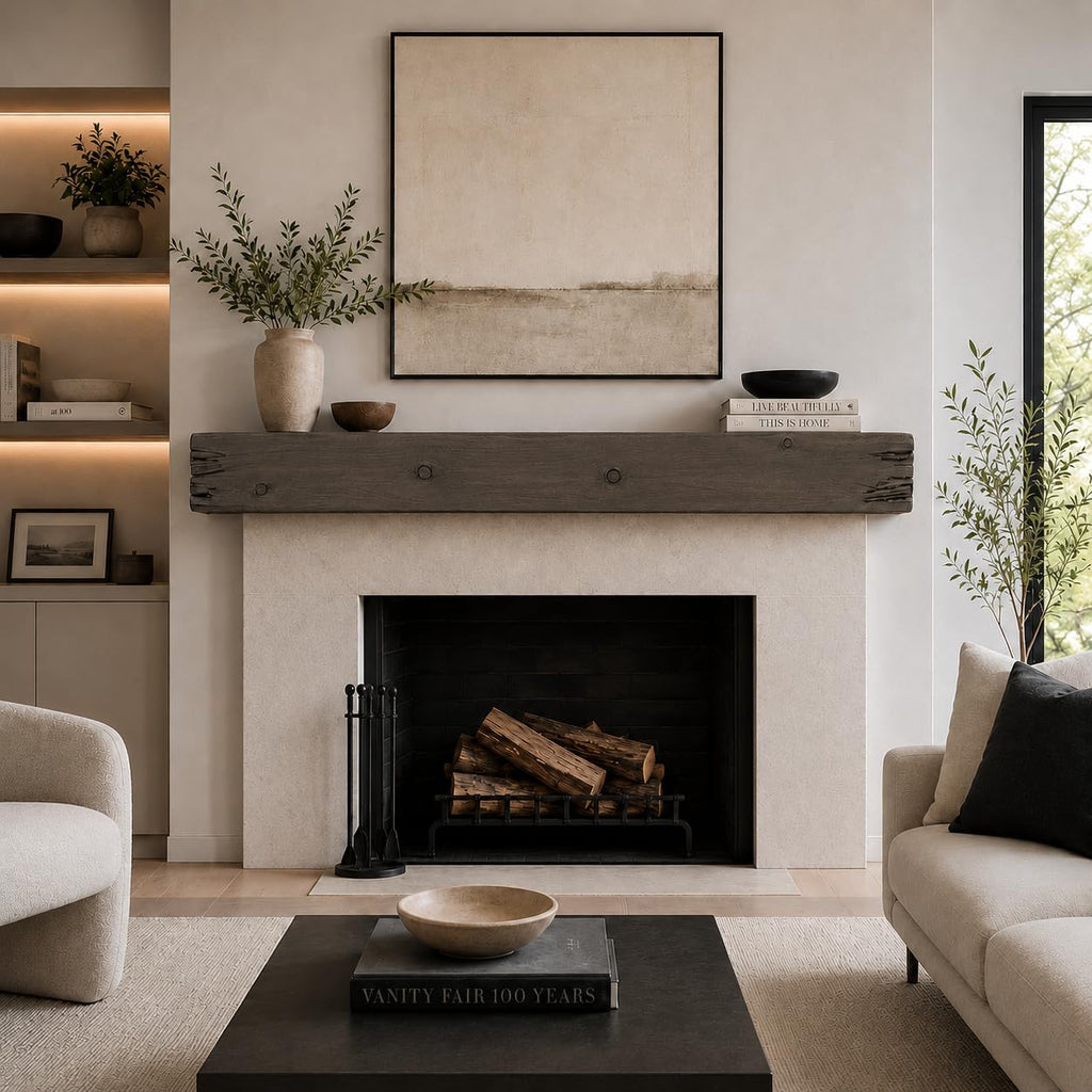 Fireplace Mantel, Distressed, Rustic, Floating Shelf, Modern, Real Wood. (60Lx6Hx8D, Grey)