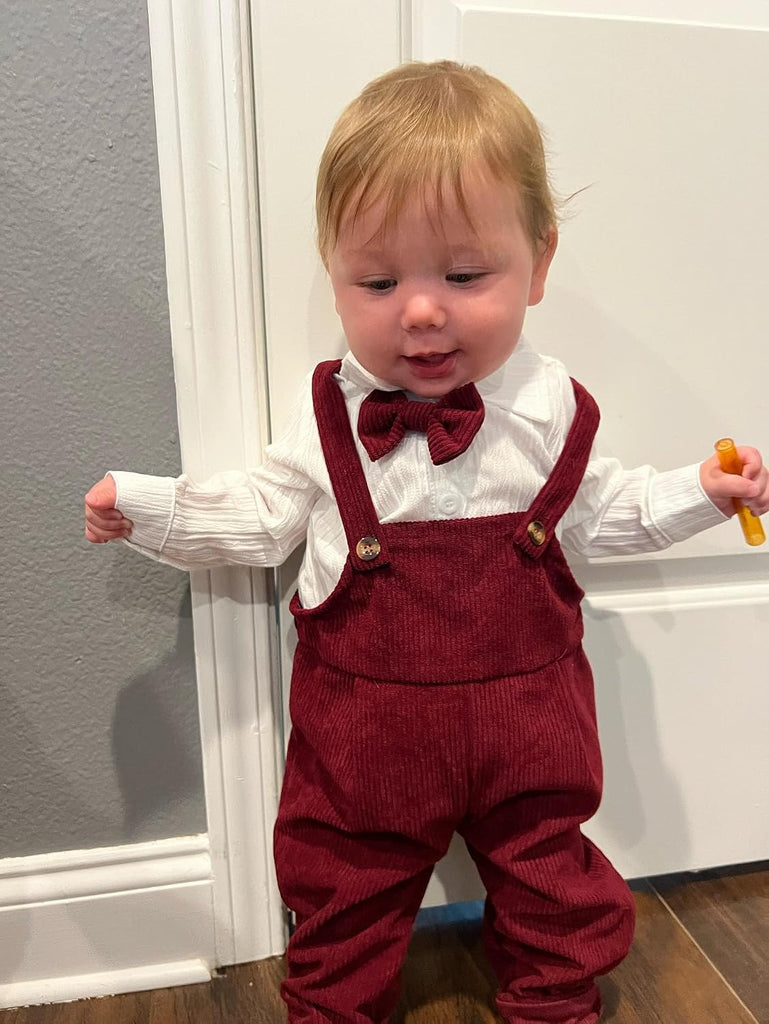 Newborn Baby Boy Outfit Set Long Sleeve Romper 3Pcs Gentleman Suspender Overall Fall Winter Clothes