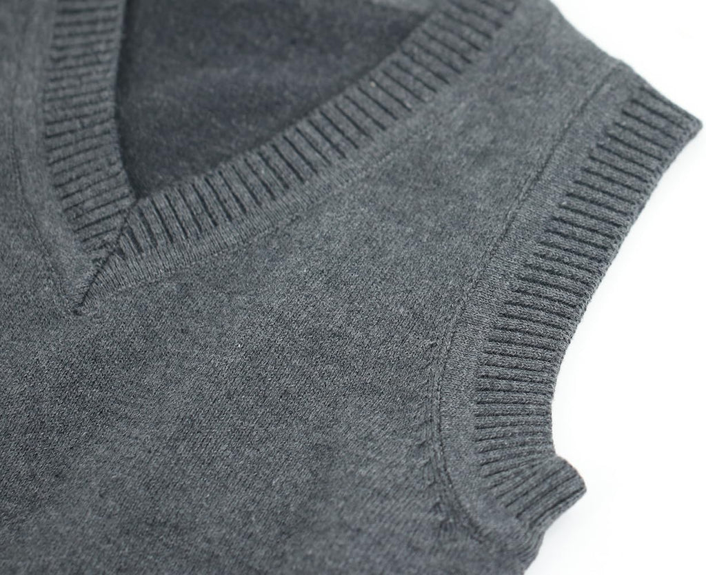& Boys Uniform Cotton V-Neck Sweater Vest, Knit Sweater Cardigan with Button
