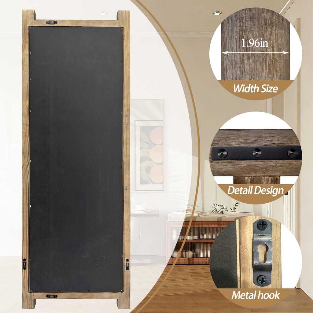 Wooden Standing Full Length Mirror Rustic Floor Full Body Wall Mounted Mirror for Farmhouse, 54"×19"