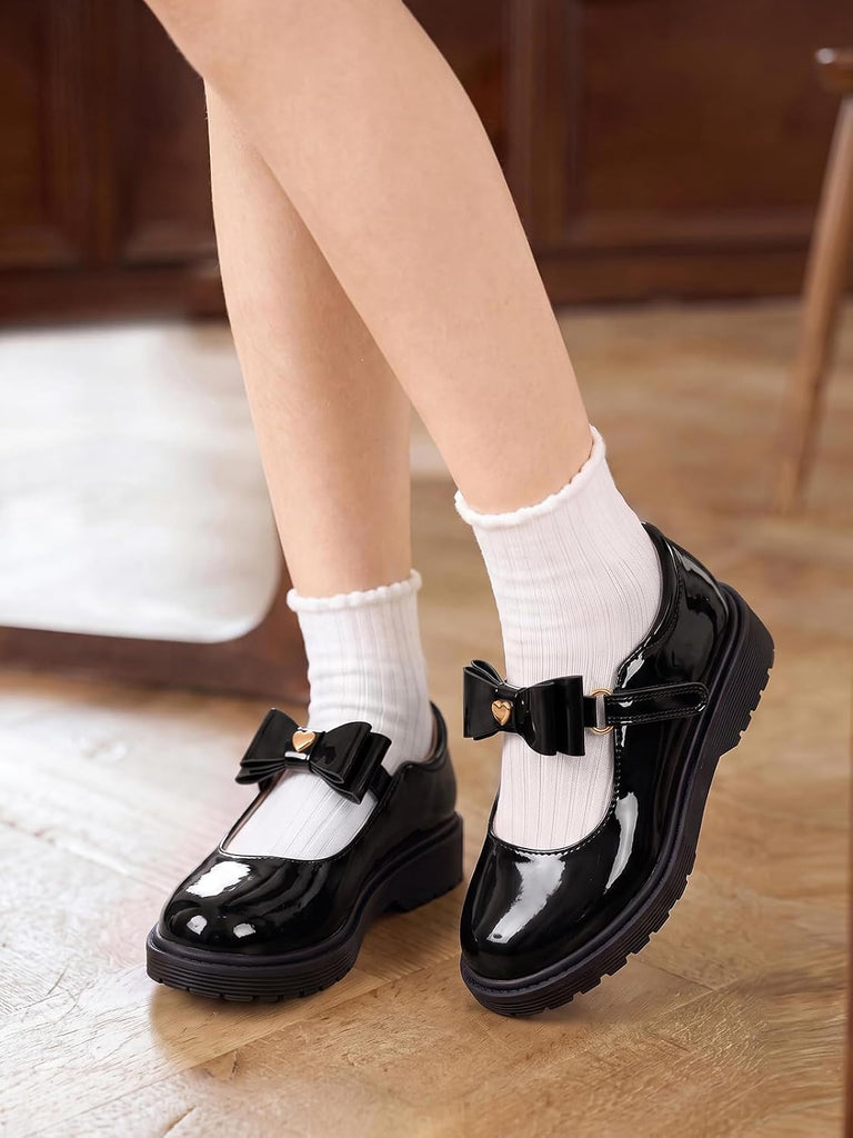 Girls Mary Jane Dress Shoes Bow Platform Loafers School Shoes