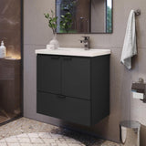 24 Inch Floating Bathroom Vanity with Cultured Marble Sink, Wall-Mounted Cabinet with Soft-Close Door, Modern Design, Black
