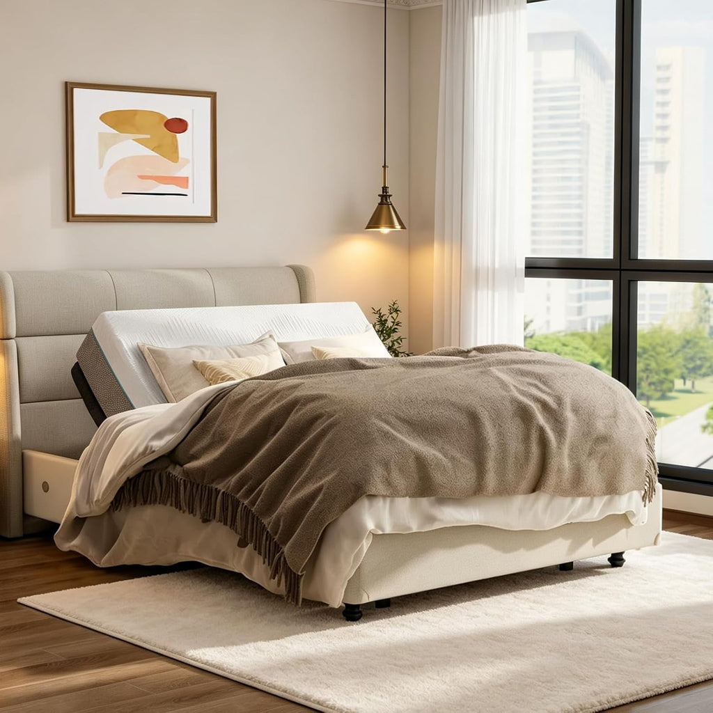 Queen Adjustable Bed Frame with Mattress, Electric Bed Base with Head and Foot Lift, Head-Pillow-Tilt, Under-Bed LED