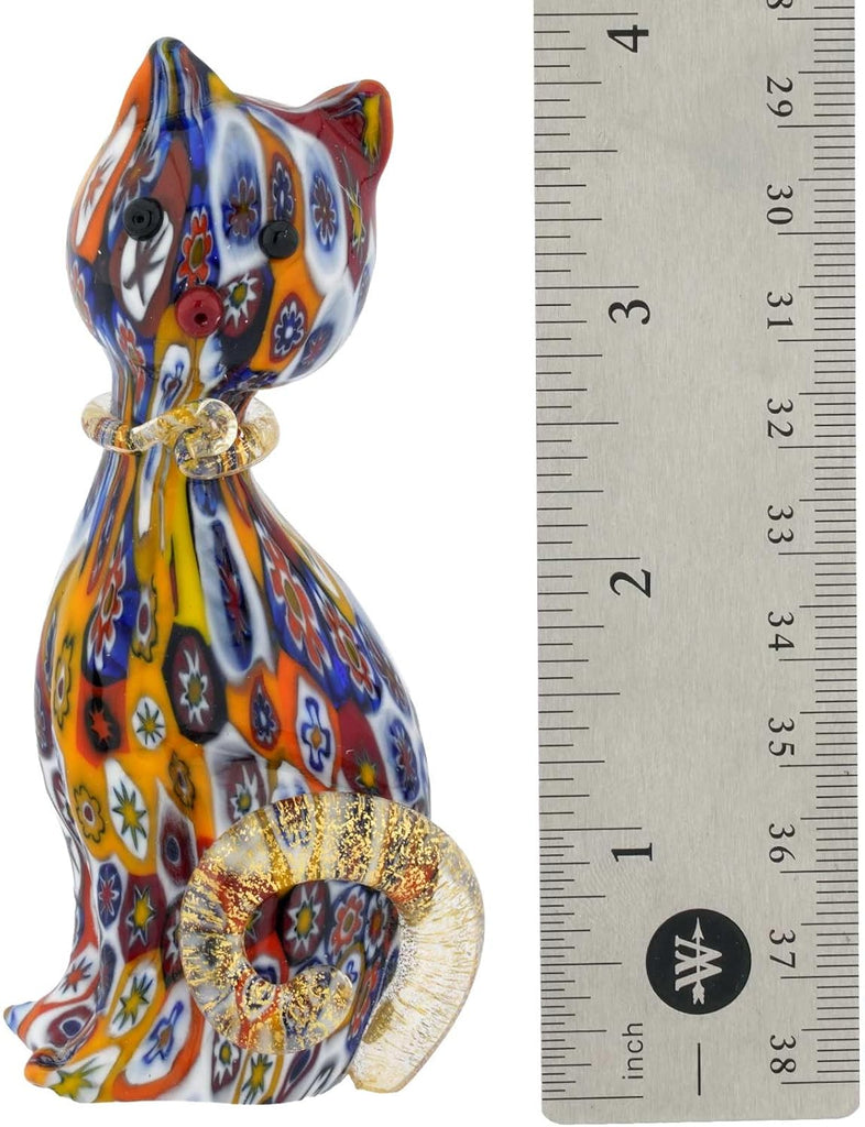 Cat Statue - Multicolor Millefiori with Gold 4" in Venice Italian Kitten Figurine Sculpture Decor
