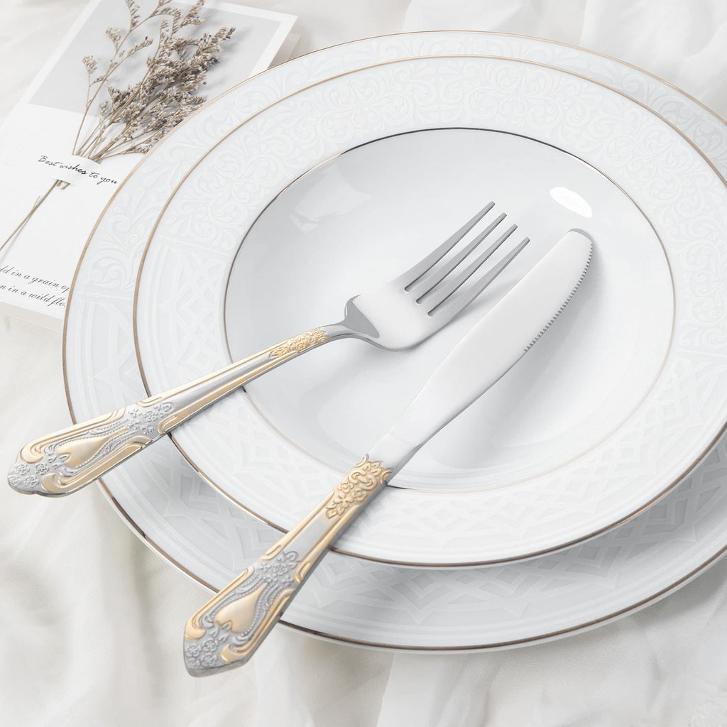 Silverware Set Limited Edition - 20 Piece Flatware Set - Cutlery Set for 4 - Silver Tableware Set w/Gold Accents