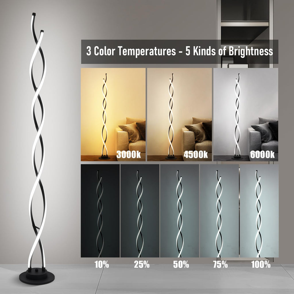 Modern Floor Lamps Black 3‐Color Remote Dimmable