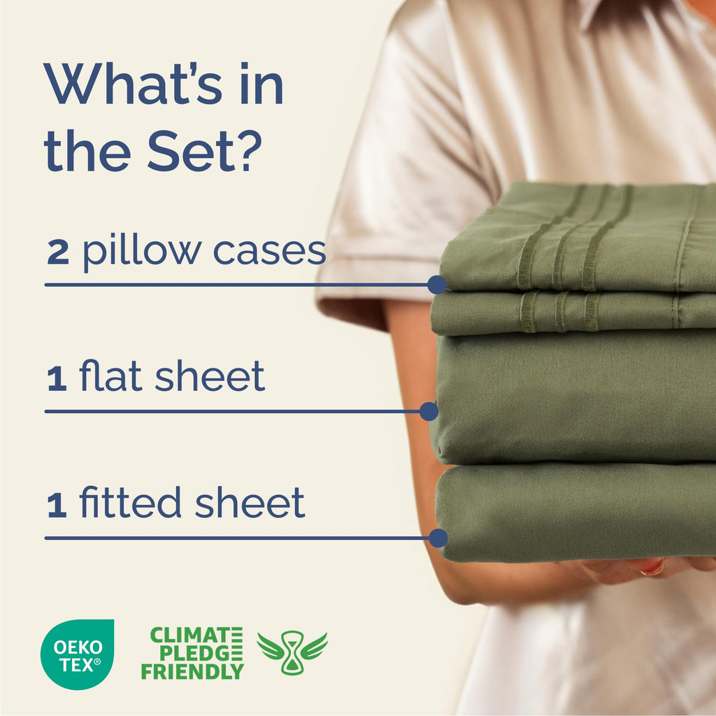 Queen Size 4 Piece Sheet Set - Breathable & Cooling Sheets - Sage Green
