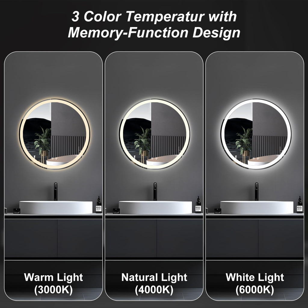 24 Inch Round LED Bathroom Mirror with Lights, Circle Vanity Mirror