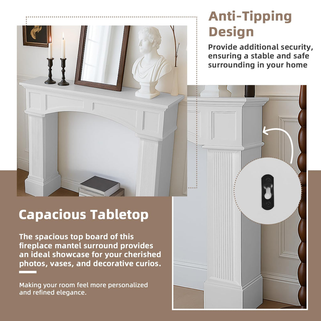 Modern Fireplace Mantel Surround, White Freestanding Surround Mantel for Electric Fireplaces, Waterproof &