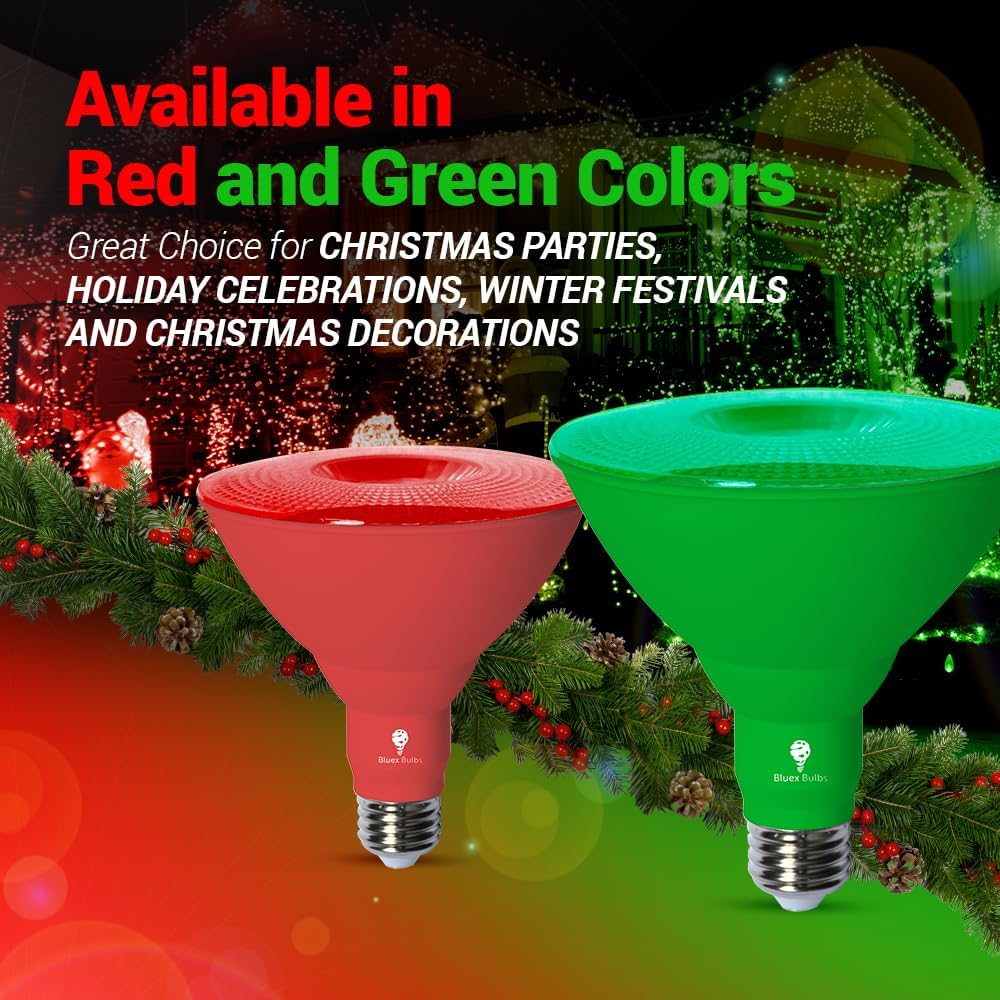 BlueX LED Par38 Flood Red Light Bulb - 18W (120Watt Equivalent) - Damp Rated Dimmable - E26 Base Red LED Lights