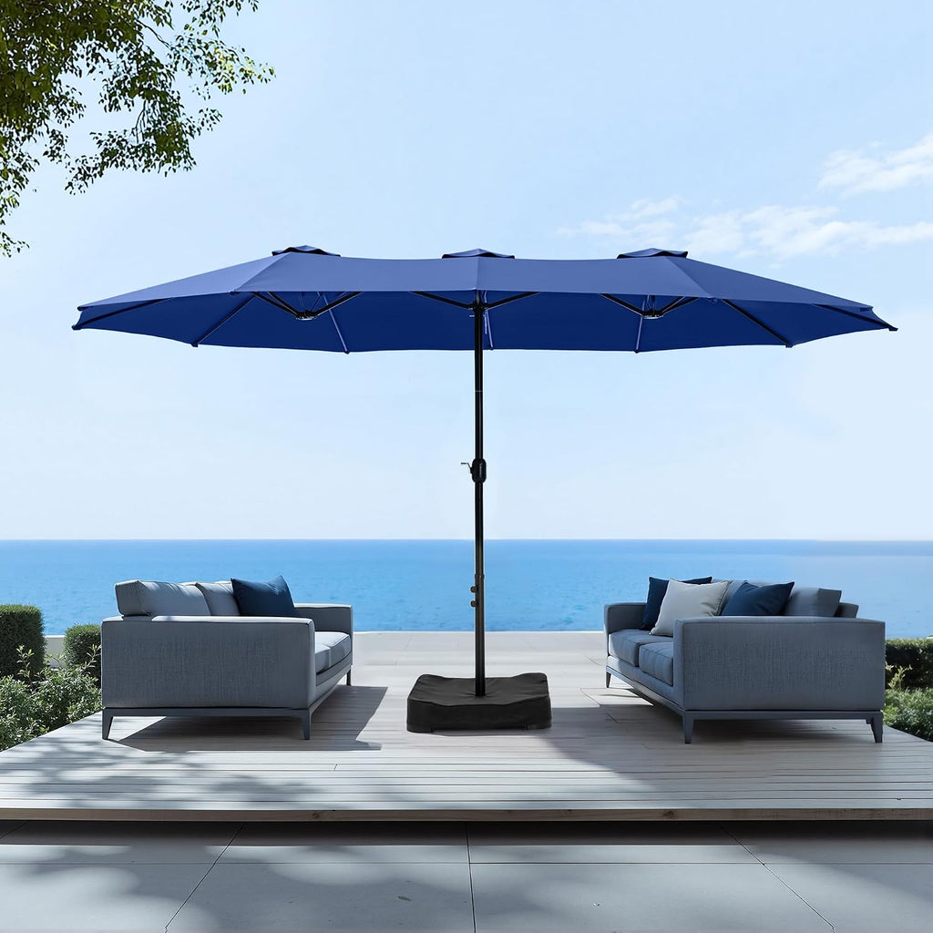 15 ft Extra Large Patio Umbrella with Base Included, Rectangular Outdoor Umbrella Heavy Duty