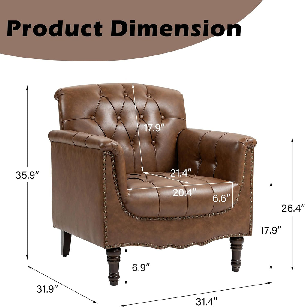 Faux Leather Armchairs, Upholstered Accent Chair, Brown - Set of 2