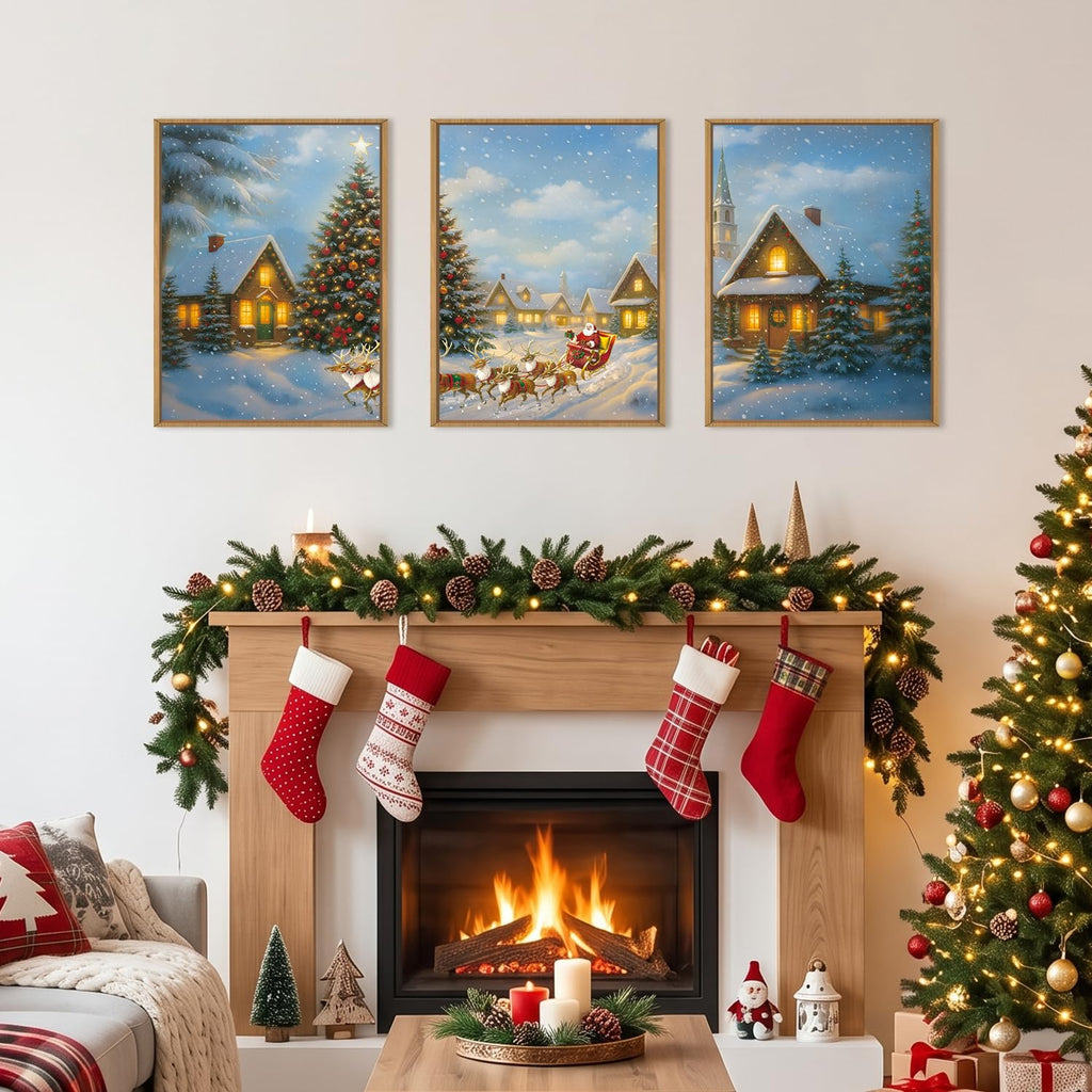 Christmas Wall Art Framed Santa Claus Wall Art Decor Santa Winter Wall Painting Bedroom Dining Room 12x16 Inches Set