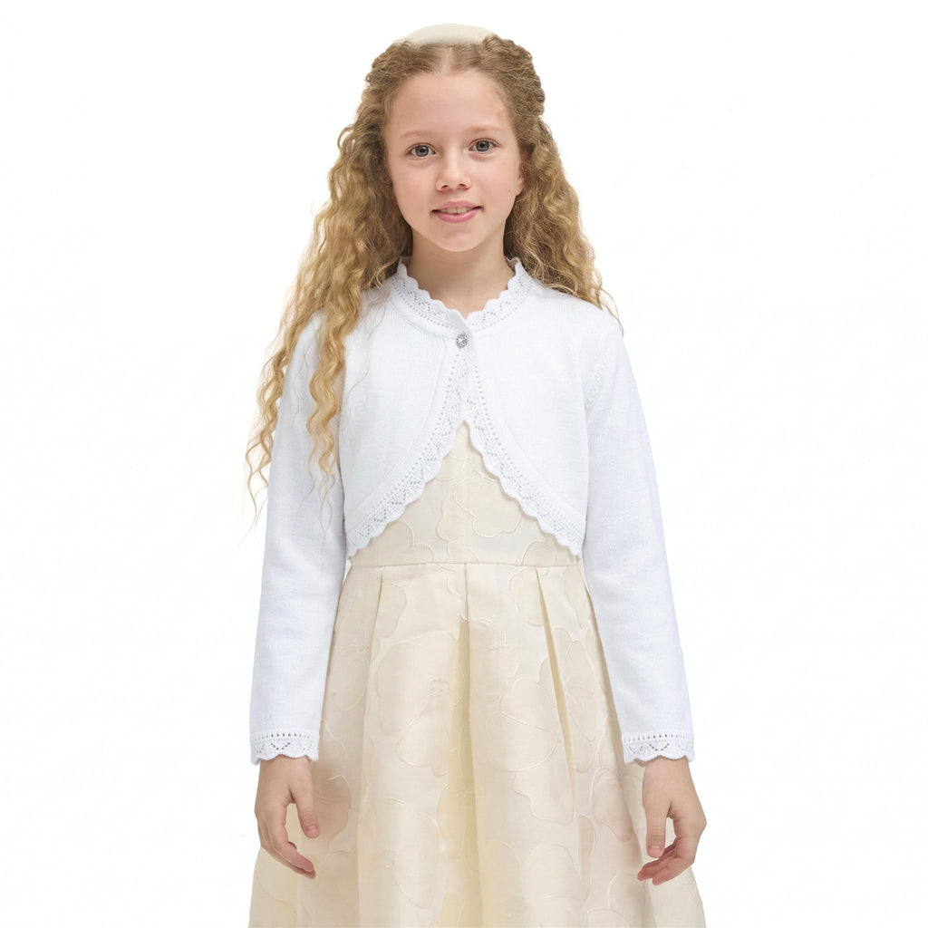 Baby Girls' Knit Long Sleeve Button Closure Bolero Cardigan Shrug White