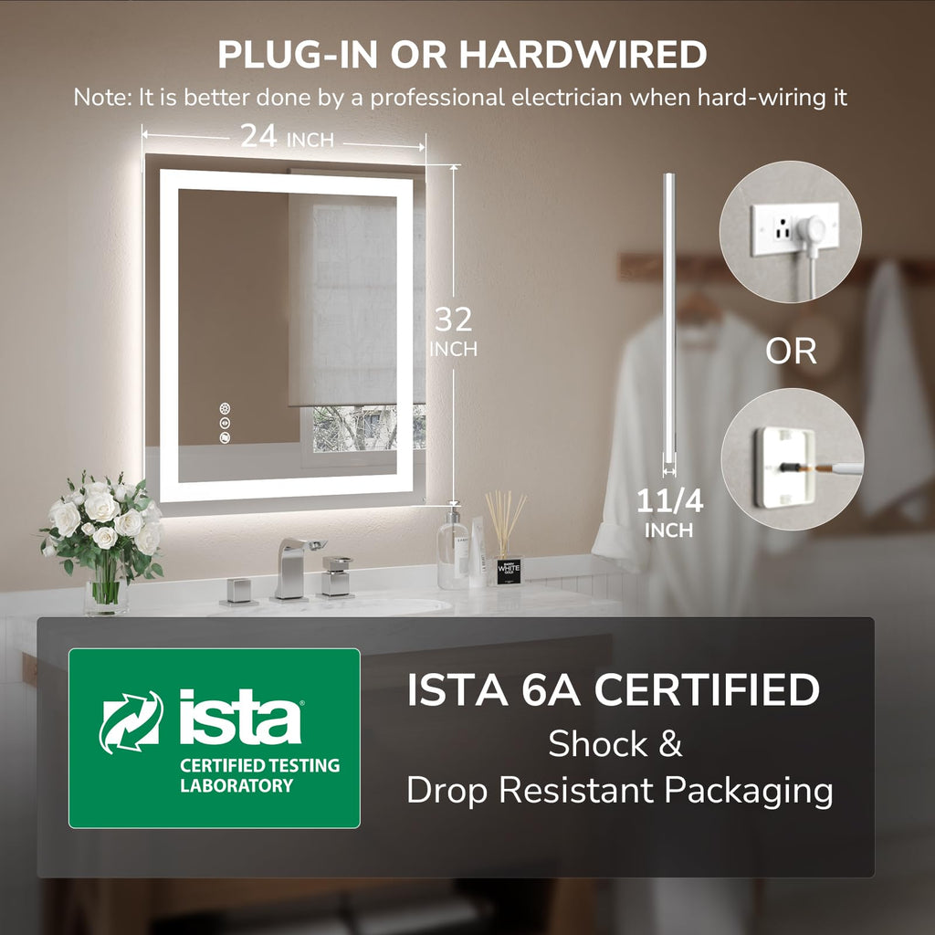LED Bathroom Mirror 24x32 Inch