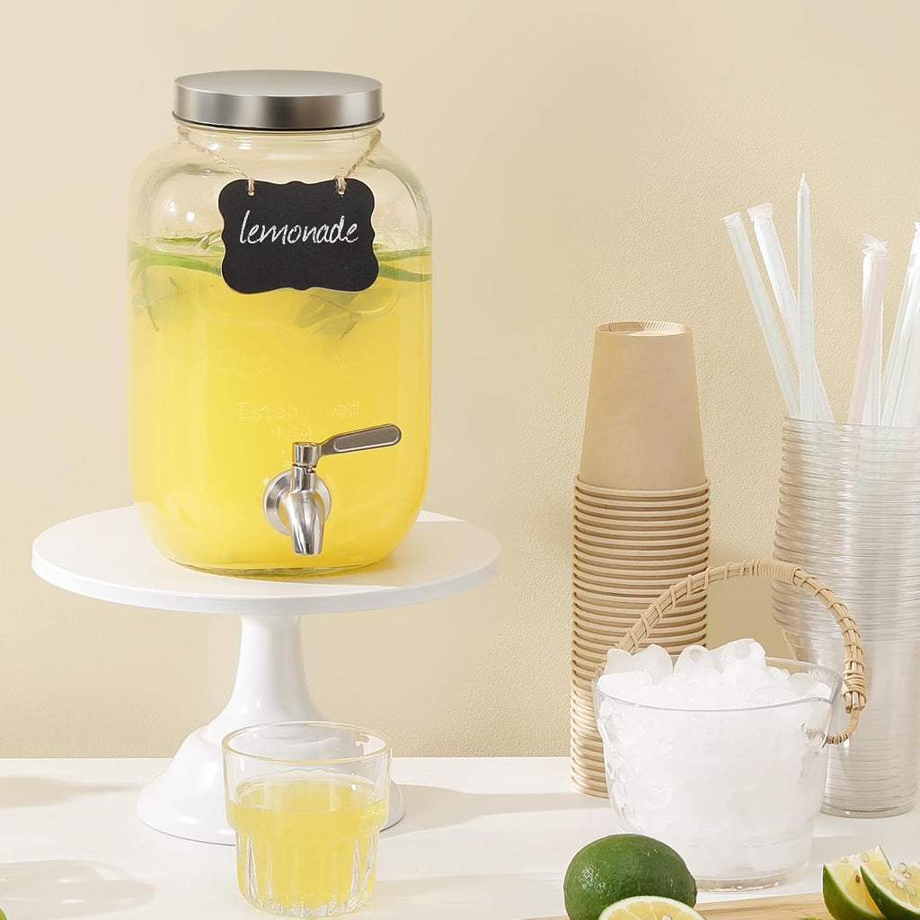 1 Gallon Drink Dispenser with Spigot 18/8 Stainless Steel - Airtight & Leakproof Glass Sun Tea Jar with Anti-Rust