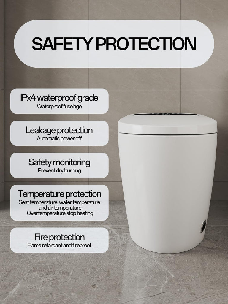 Smart One-Piece Toilet with Built-In Bidet, Built-In Tank, Heated Seat, Warm Water, Air Dryer, Auto Flush, Foot Sensor, Remote Control, LED Display, Soft-Close Lid